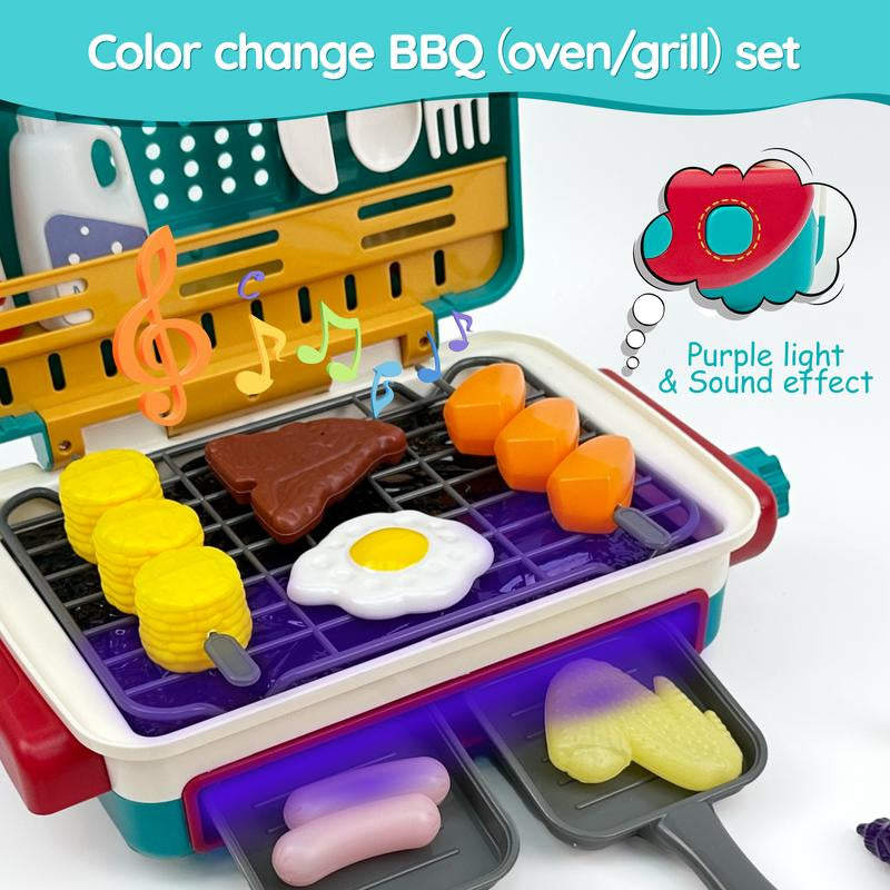 TALGIC BBQ Cooking Kitchen Set, BBQ Grill Toy Set, Color Changing Pretend Play, Little Chef Play,