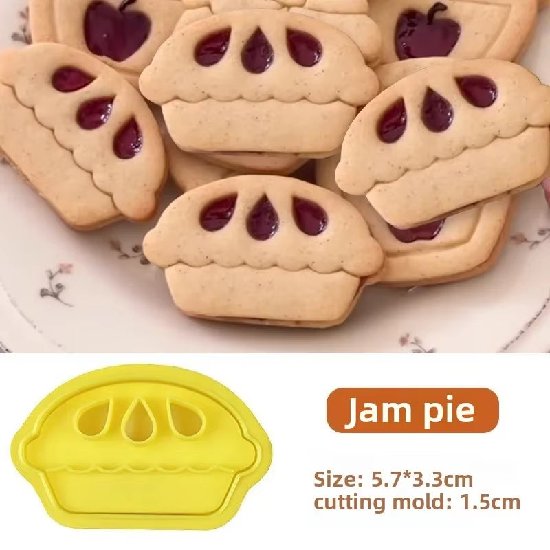 Jam Sandwich Cookie Cutter Biscuit Mold 3D Christmas Plastic Pressable Fondant Cookie Stamp New Year Cake Decor Baking Supplies