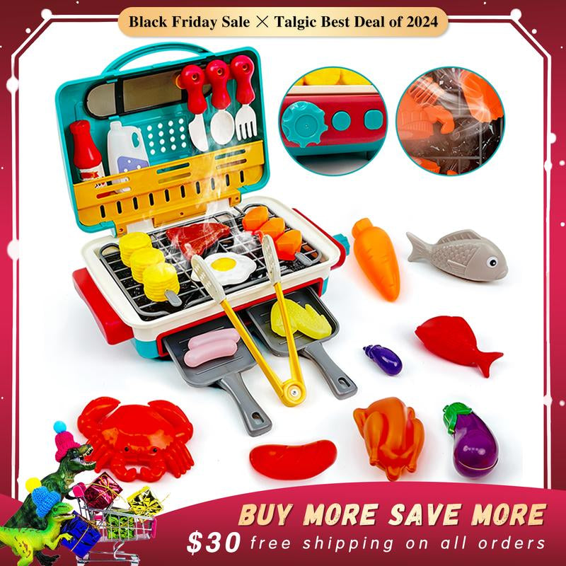 TALGIC BBQ Cooking Kitchen Set, BBQ Grill Toy Set, Color Changing Pretend Play, Little Chef Play,