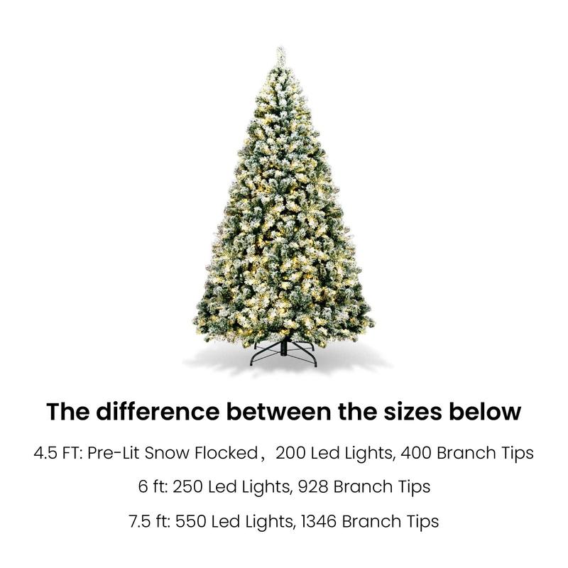 [Affiliatelive] 4.5/6/7.5/9FT Pre-Lit Christmas Tree, Artificial Hinged Xmas Tree with Warm-White LED Lights, PVC Branch Tips, Metal Stand