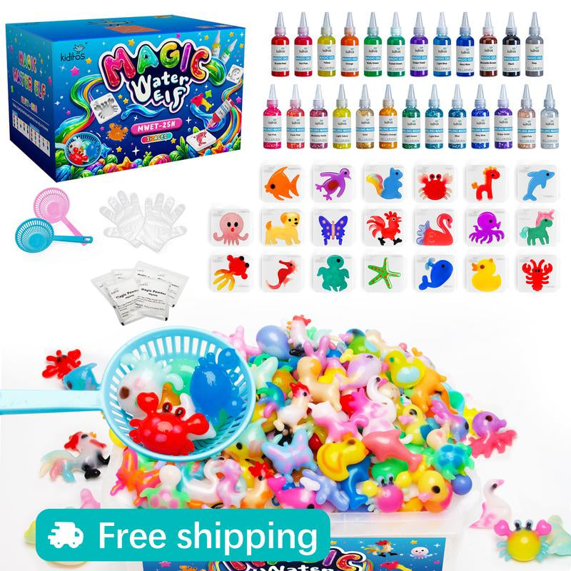 Magic Water Elf Toy Kit, Aqua Fairy Water Gel Set with 25 Magic Gels and 20 Animal Molds – Perfect for Imaginative Play, Christmas Gifts, Birthday Gifts, Party Favors, and Family-Friendly DIY STEM Projects (25 Colors)