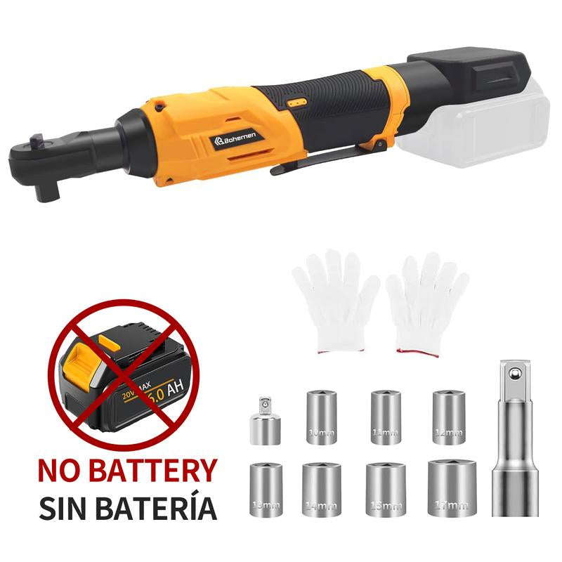 (With or without Battery)3/8'' Cordless Ratchet Wrench Set for Dewalt 20V Battery, 60 Ft-Lbs 400 RPM Variable Speed Trigger Electric Power Ratchet Wrench Tool Kit (Tool Only)