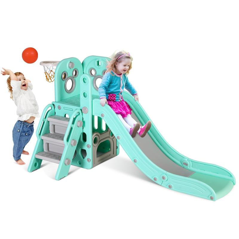 Toddler Sturdy Toddler Slide, Kids Slide with Climbing Frame, Storage Frame, Basketball Hoop, Ball, Suction Cup Reinforced Base, for Boys and Girls Birthday Christmas Gift