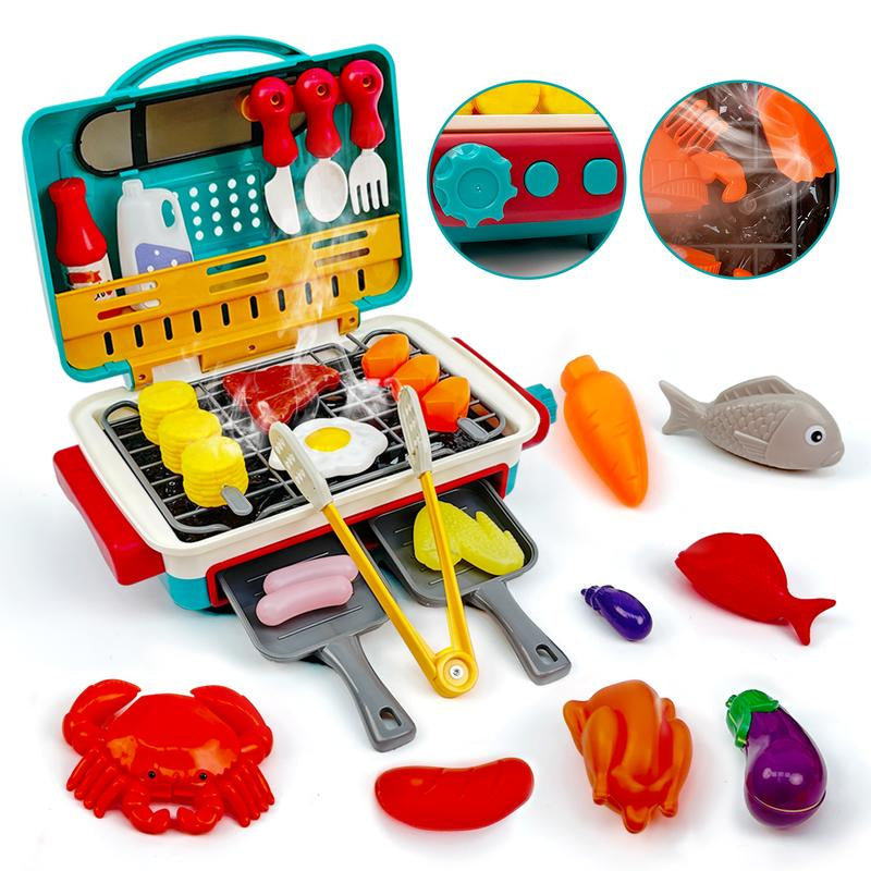 TALGIC BBQ Cooking Kitchen Set, BBQ Grill Toy Set, Color Changing Pretend Play, Little Chef Play,