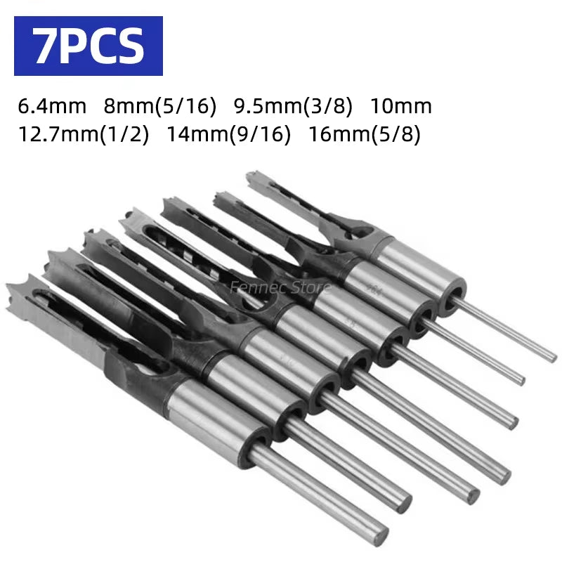 Woodworking Square Drill Bit Set Twist Drill Bits Hole Saw Mortising Chisel Drill Bit Tool Set Auger Extended Saw Core Drill Bit