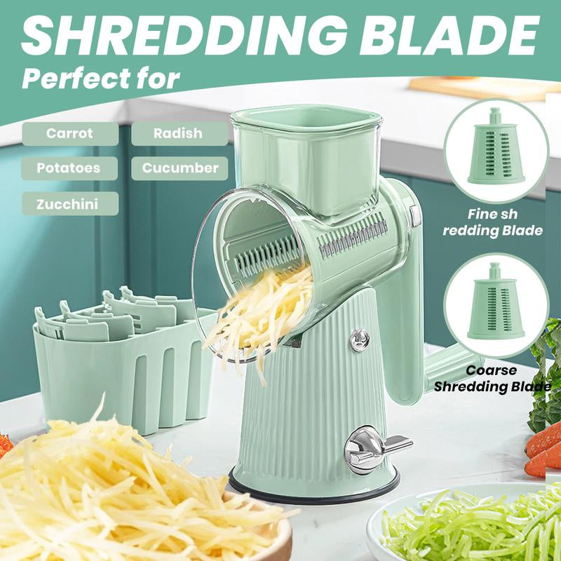 Rotary Cheese Grater – Slicer with Strong Suction Base, Vegetable Slicer Nuts Grinder Cheese Shredder,Easy to Clean Grater for Fruit,Vegetables,Nuts (Green),