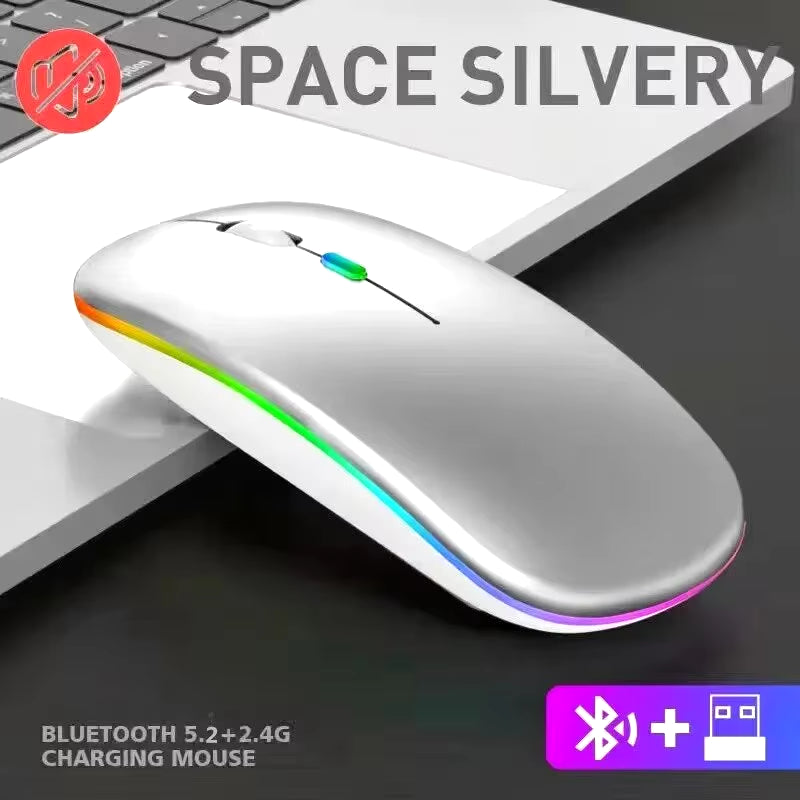 Wireless Mouse Rechargeable Silent LED Backlit Mice PC Laptop Computer Mous 2.4Ghz Receiver Bluetooth Dual Mode Optical Mice