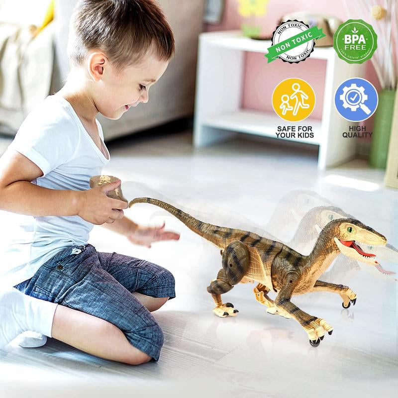 Remote Control Dinosaur Toys for Kids, Electronic RC Dinosaur Walking Robot Toy with Light & Realistic Roaring Sound Velociraptor