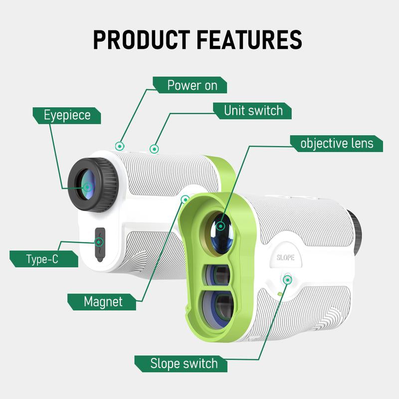 Golf Rangefinder with Magnet, Slope Switch for Tournament Legal, Flagpole Lock and Vibration, 1000 Yards Rechargeable Range Finder for Golfing