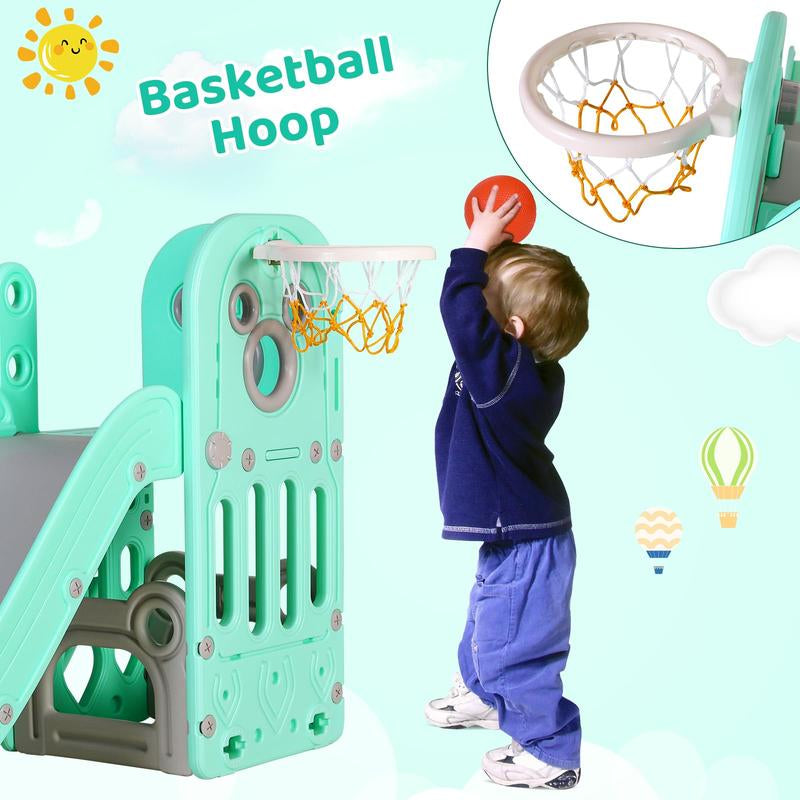 Toddler Sturdy Toddler Slide, Kids Slide with Climbing Frame, Storage Frame, Basketball Hoop, Ball, Suction Cup Reinforced Base, for Boys and Girls Birthday Christmas Gift