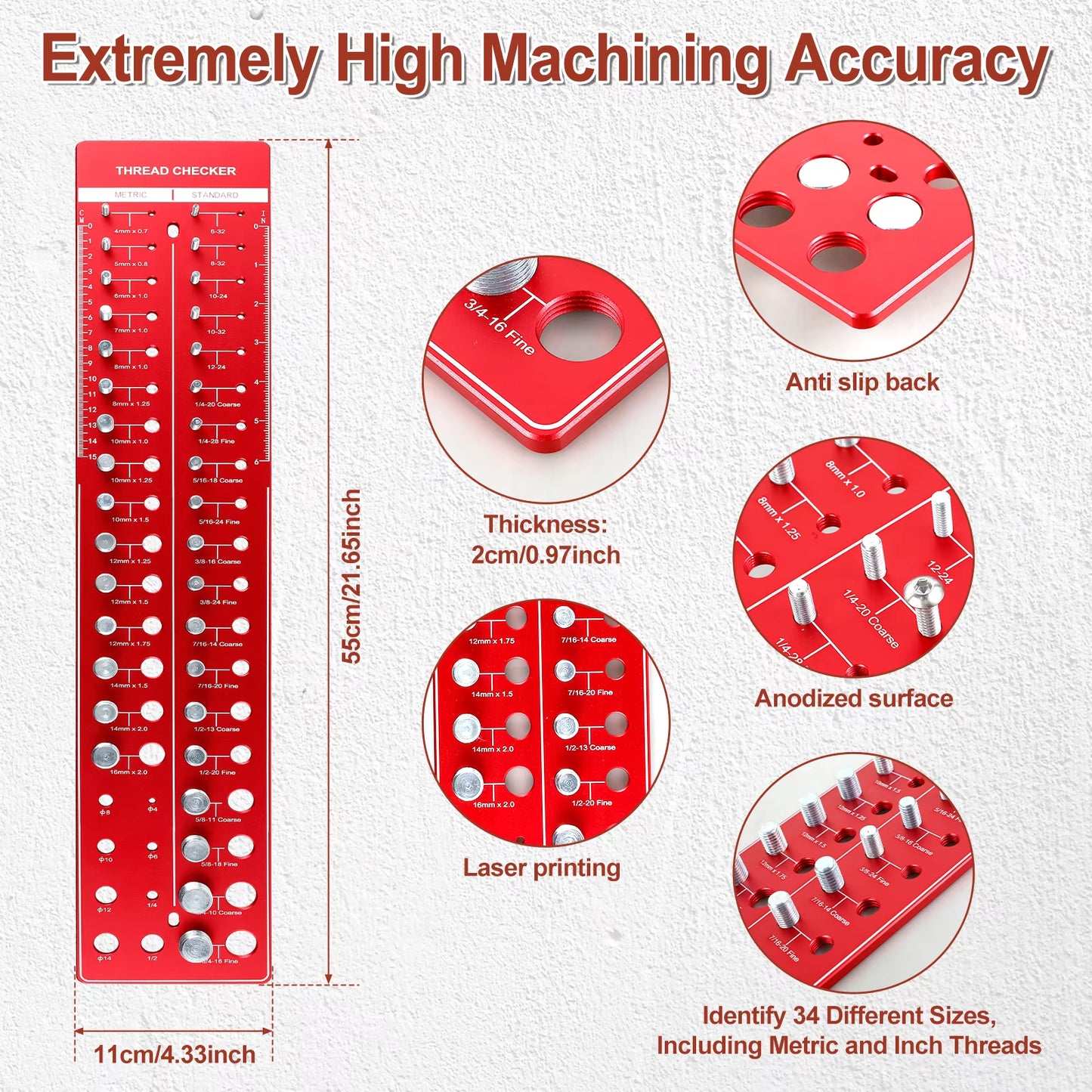 Thread Gauge Nut and Bolt Thread Checker Set Metric Size Precise Screw Thread Gauge Measuring Tool for Nuts Bolts Screws 28/34