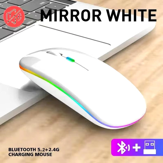 Wireless Mouse Rechargeable Silent LED Backlit Mice PC Laptop Computer Mous 2.4Ghz Receiver Bluetooth Dual Mode Optical Mice