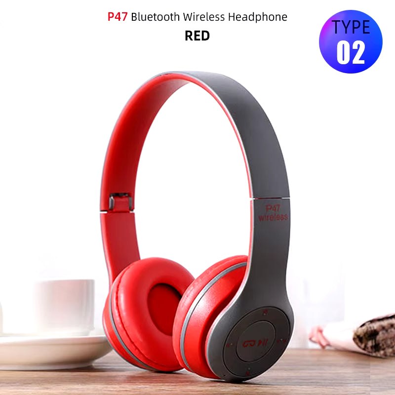 Foldable Sport Earphone Hifi Headset Wireless Headphones Bluetooth Music Headset over Ear Bass Earphone with Mic Support TF Card