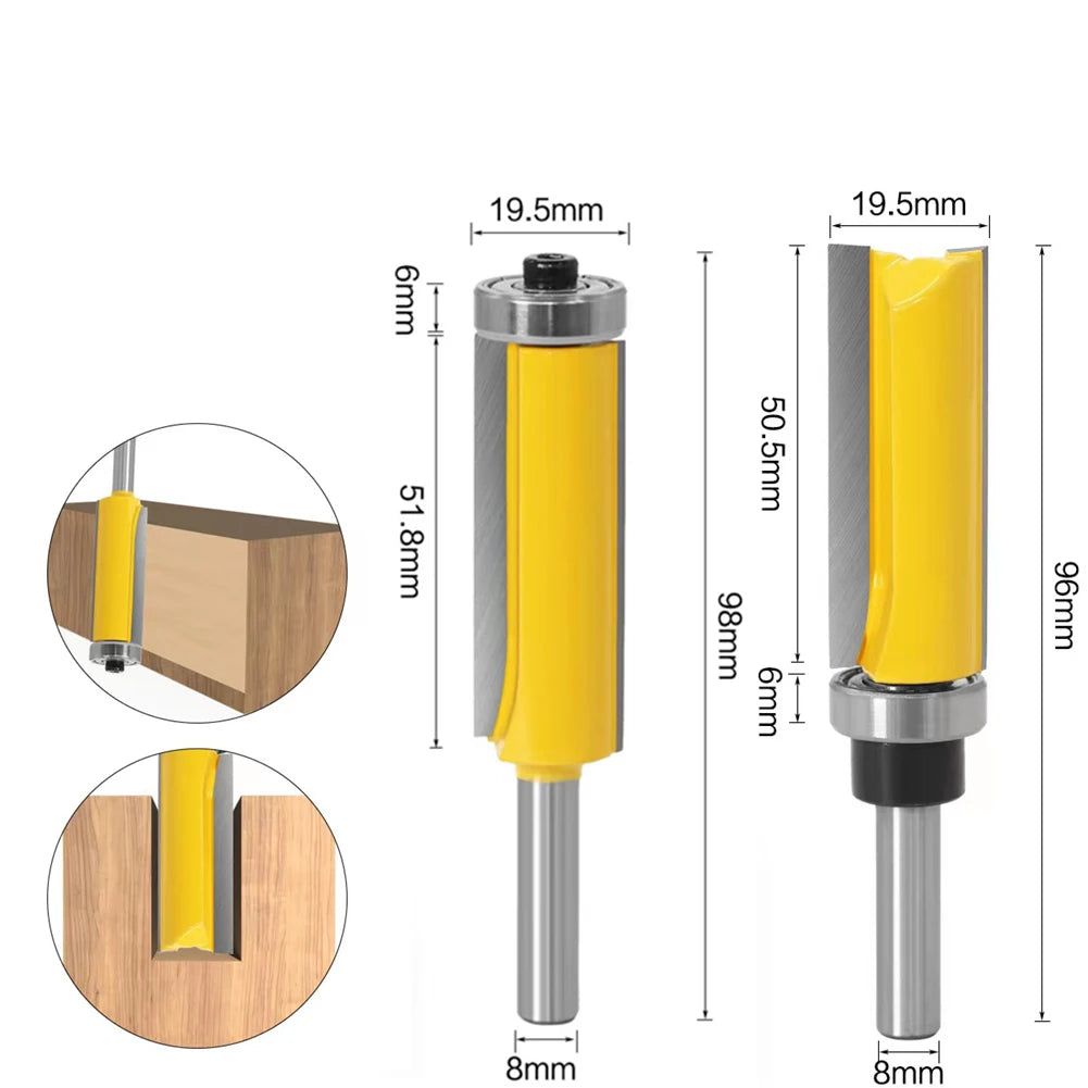 6 8 12MM 1/4′′ 1/2′′ SHANK Flush Trim Router Bit with 4 Blade Woodworking Milling Cutter for Wood BIT Router Bit Set Fresa New