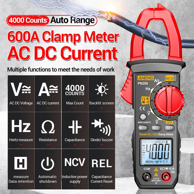 Digital Clamp Meter Multimeter Testerwith AC/DC Current,Voltage, Ncvamp Ohm Voit 4000 Counts Metermeasures Capacitance, Resistance,Diodes, Continuity Frequencybacklight Electrican Tools Electrical Meter Contactor