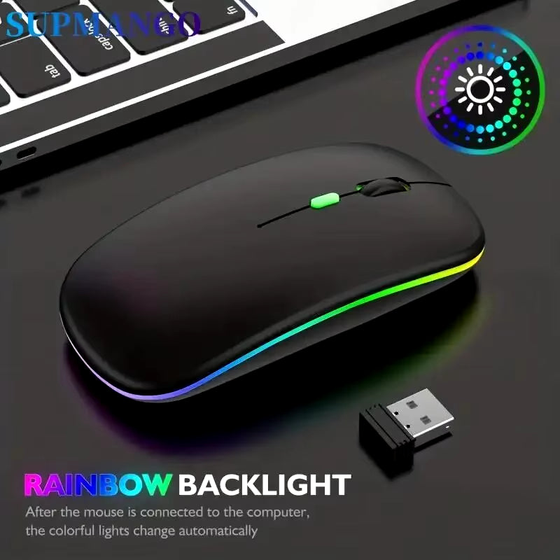 Wireless Mouse Rechargeable Silent LED Backlit Mice PC Laptop Computer Mous 2.4Ghz Receiver Bluetooth Dual Mode Optical Mice