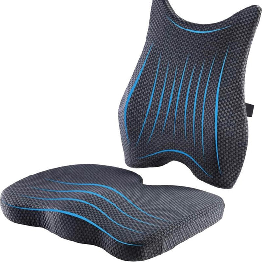 Seat Cushion & Lumbar Support Pillow: Memory Foam Chair Pad Back Cushion for Office Chair Car Seat Wheelchair Travel, Reduce Tailbone Pressure and Improve Comfort, Orthopedic Sciatica Hip Pain Relief