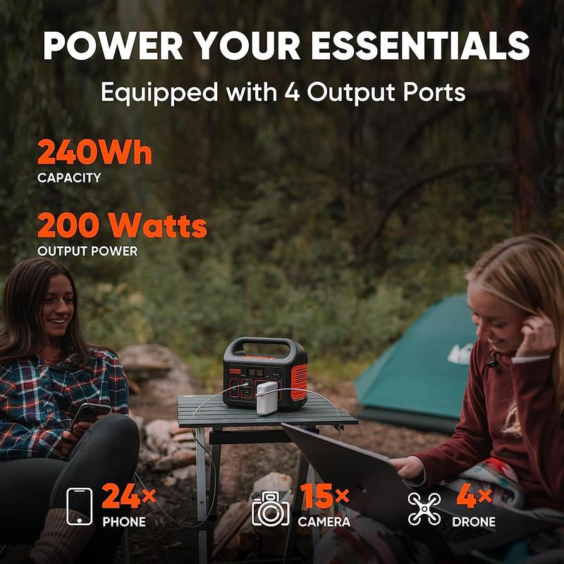 Jackery Portable Powerstation Explorer 240 Green Power Supply, 240Wh Backup Lithium Battery, 110V/200W Pure Sine Wave AC Outlet, Solar Generator (Solar Panel Not Included) for Outdoors Camping Travel Hunting Emergency Power