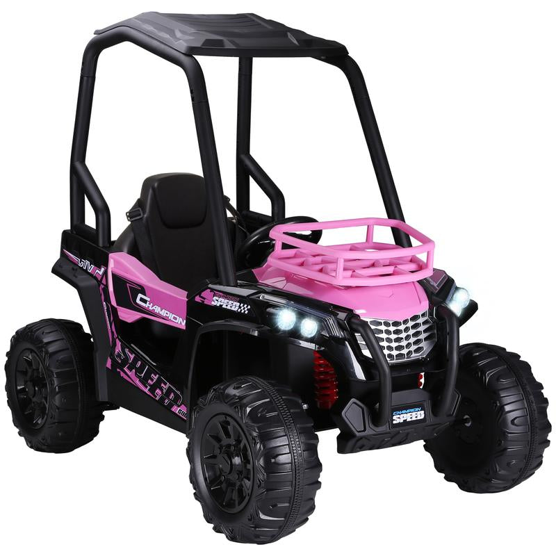 Qaba 12/24V Kids UTV, Battery Powered Ride on Truck, 1/2 Seater Off-Road Electric Car with Remote Control, Suspension System, LED Lights, MP3/USB Music, Slow Start, Toy Vehicle for Boys and Girls