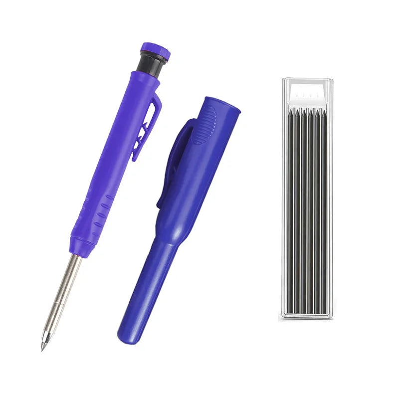 Solid Carpenter Pencil with Refill Lead and Built-In Sharpener for Deep Hole Mechanical Pencil Scribing Marking Woodworking Tool