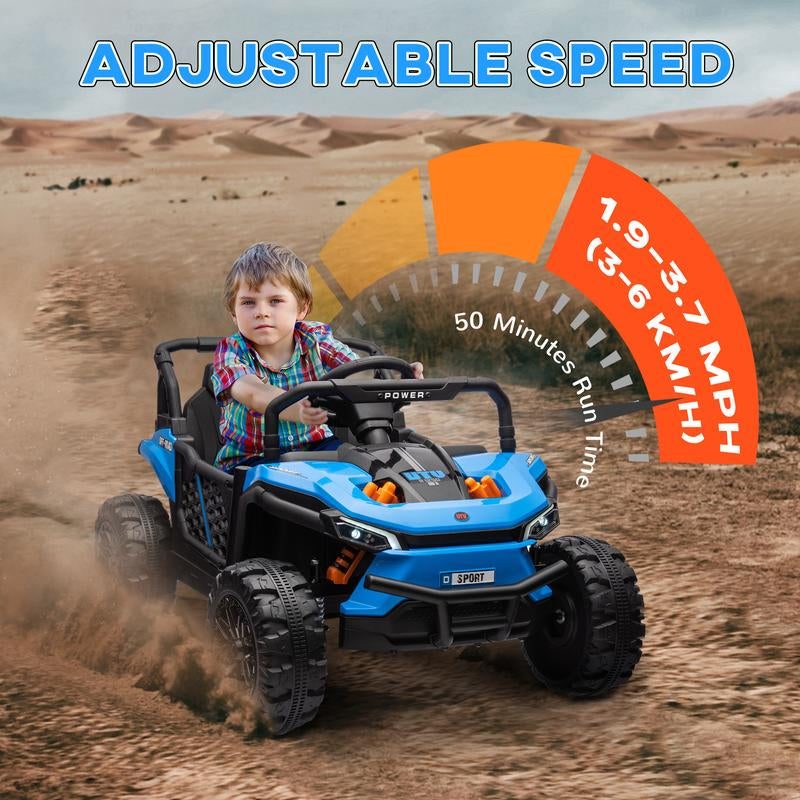 Qaba 12/24V Kids UTV, Battery Powered Ride on Truck, 1/2 Seater Off-Road Electric Car with Remote Control, Suspension System, LED Lights, MP3/USB Music, Slow Start, Toy Vehicle for Boys and Girls