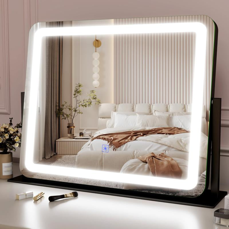 FENNIO Vanity Mirror with Lights, 360° Rotating Makeup Mirror, 3-Color Touch Dimmable, 22"X19" Aluminium Frame – Elegant Christmas Gift！