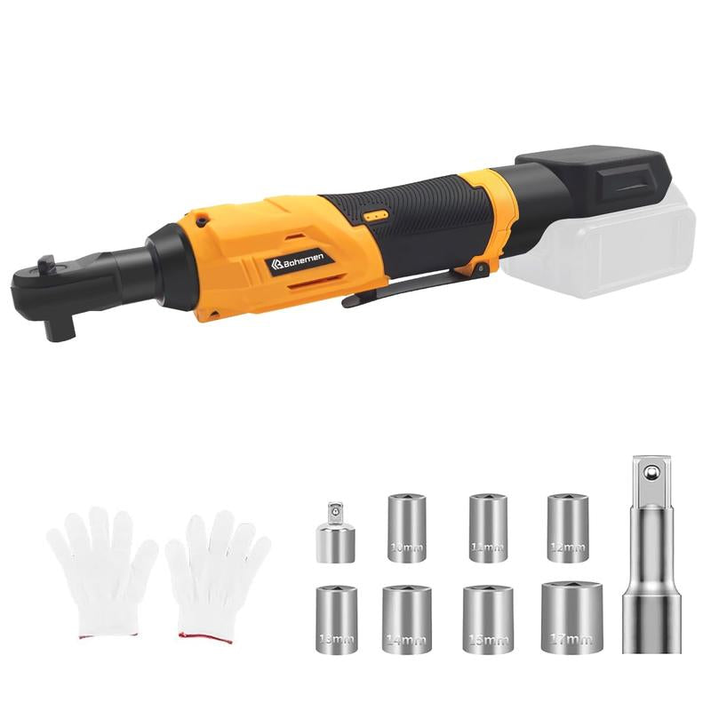 (With or without Battery)3/8'' Cordless Ratchet Wrench Set for Dewalt 20V Battery, 60 Ft-Lbs 400 RPM Variable Speed Trigger Electric Power Ratchet Wrench Tool Kit (Tool Only)