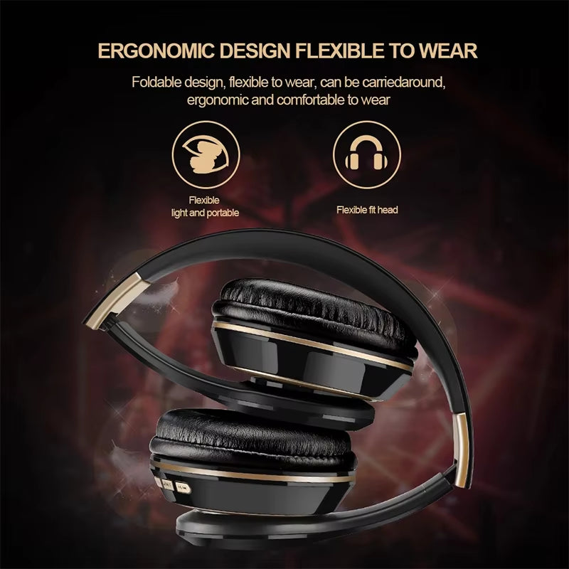 Foldable Sport Earphone Hifi Headset Wireless Headphones Bluetooth Music Headset over Ear Bass Earphone with Mic Support TF Card