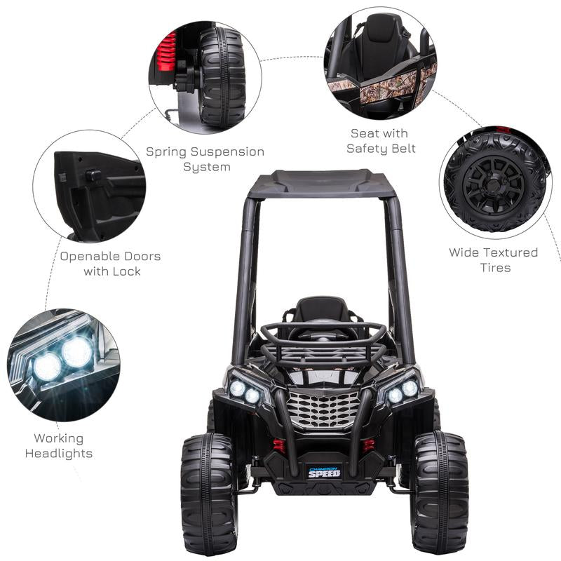 Qaba 12/24V Kids UTV, Battery Powered Ride on Truck, 1/2 Seater Off-Road Electric Car with Remote Control, Suspension System, LED Lights, MP3/USB Music, Slow Start, Toy Vehicle for Boys and Girls