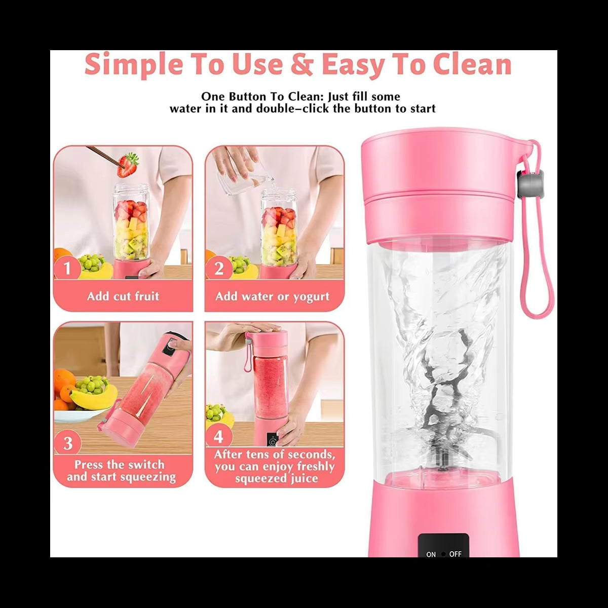 Portable Blender Mini Blender for Shakes and Smoothies Rechargeable USB 380Ml Traveling Fruit Juicer Cup with 6 Blades