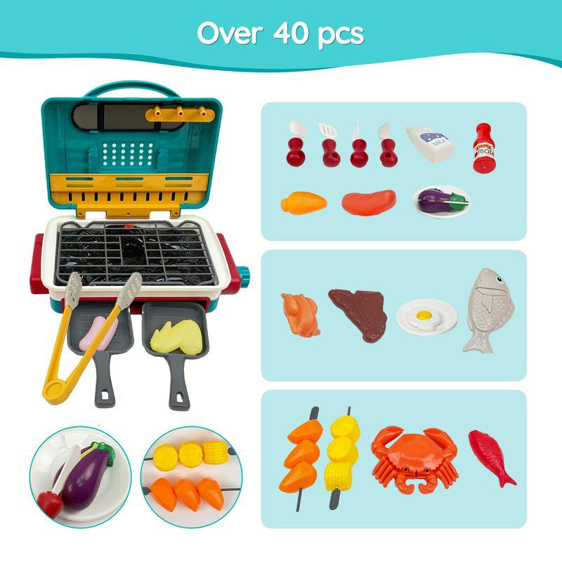 TALGIC BBQ Cooking Kitchen Set, BBQ Grill Toy Set, Color Changing Pretend Play, Little Chef Play,