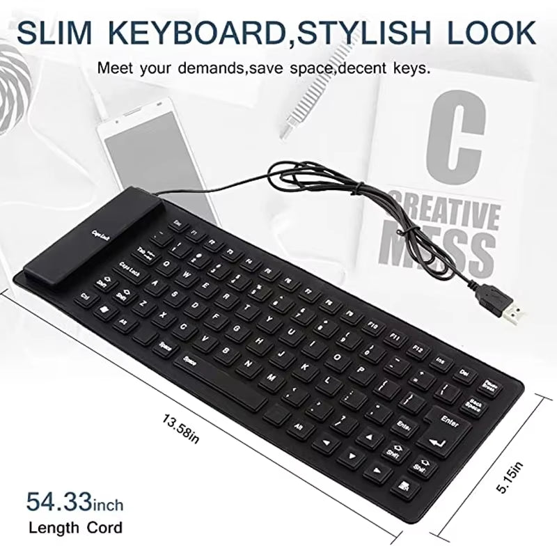 Silicone Mute Soft Keyboard 85-Key Computer Keyboard USB Wired Keyboard Portable Mini Laptop Pc Folding Waterproof Keyboard