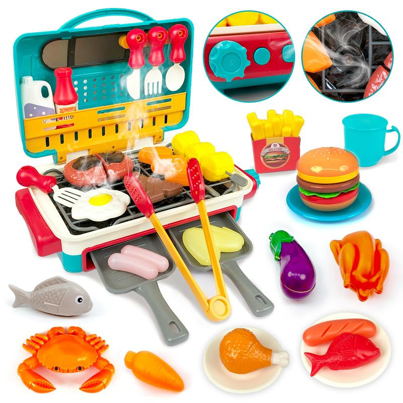 TALGIC BBQ Cooking Kitchen Set, BBQ Grill Toy Set, Color Changing Pretend Play, Little Chef Play,