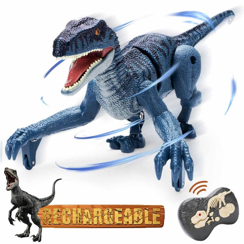 Remote Control Dinosaur Toys for Kids, Electronic RC Dinosaur Walking Robot Toy with Light & Realistic Roaring Sound Velociraptor