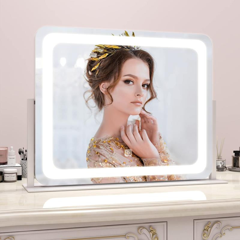 FENNIO Vanity Mirror with Lights, 360° Rotating Makeup Mirror, 3-Color Touch Dimmable, 22"X19" Aluminium Frame – Elegant Christmas Gift！