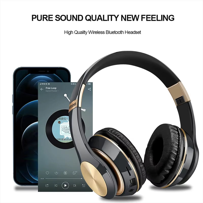 Foldable Sport Earphone Hifi Headset Wireless Headphones Bluetooth Music Headset over Ear Bass Earphone with Mic Support TF Card