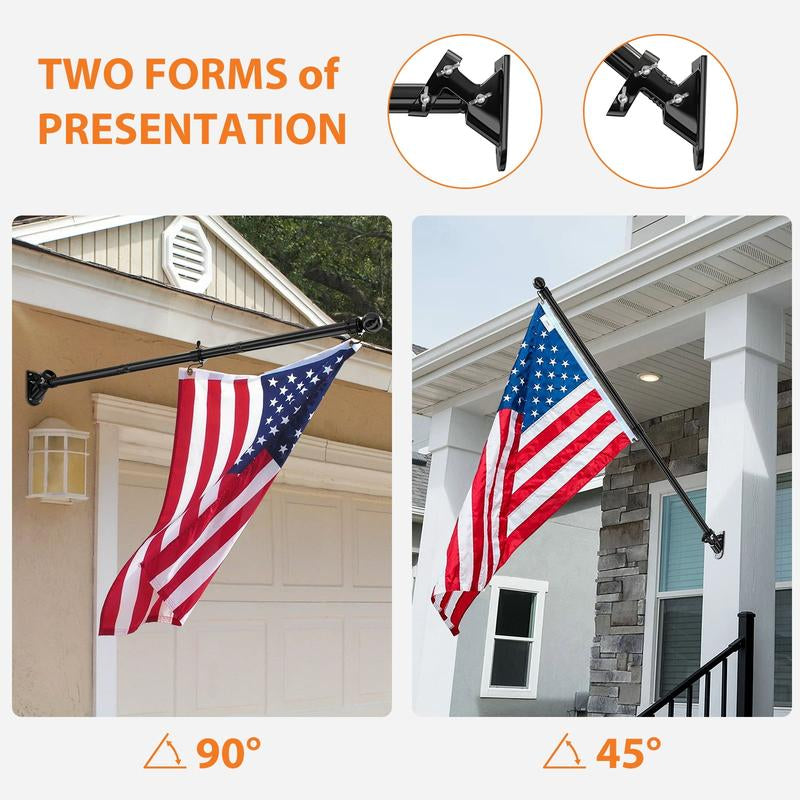 Flag Pole, 5FT Flag Pole Kit for House, 2 No-Tangle Rings Clips, Flag Holder Bracket, Stainless Steel, Black