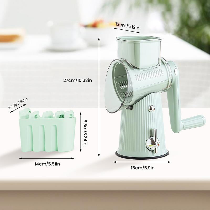 Rotary Cheese Grater – Slicer with Strong Suction Base, Vegetable Slicer Nuts Grinder Cheese Shredder,Easy to Clean Grater for Fruit,Vegetables,Nuts (Green),