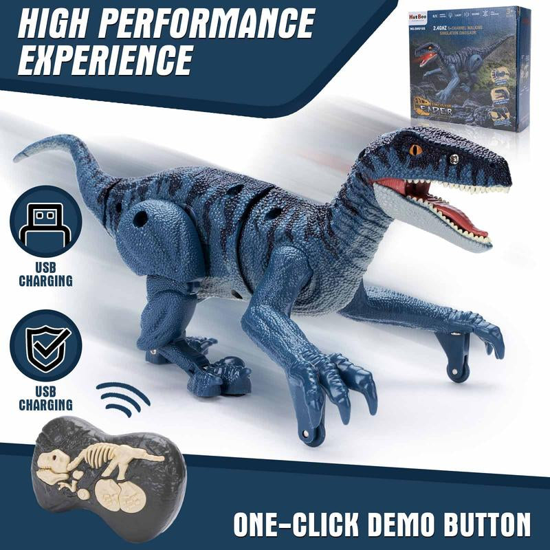 Remote Control Dinosaur Toys for Kids, Electronic RC Dinosaur Walking Robot Toy with Light & Realistic Roaring Sound Velociraptor