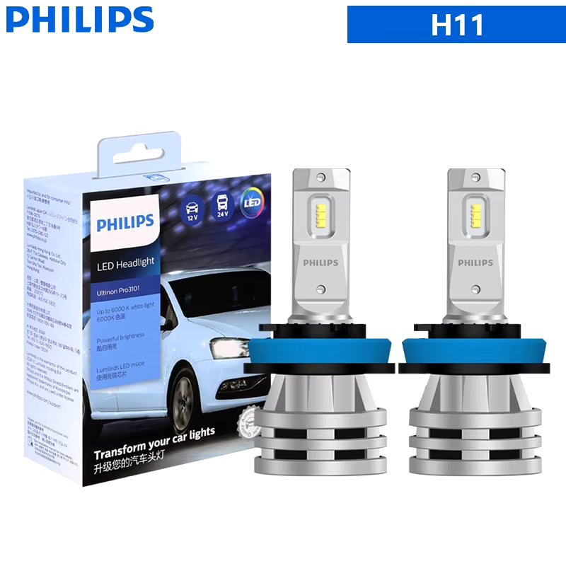 Philips LED H1 H3 H4 H7 H11 Ultinon Pro3101 12V/24V 6000K Bright White HB3 9005 HB4 9006 HIR2 9012 Auto Headlight LED Lamps, 2X