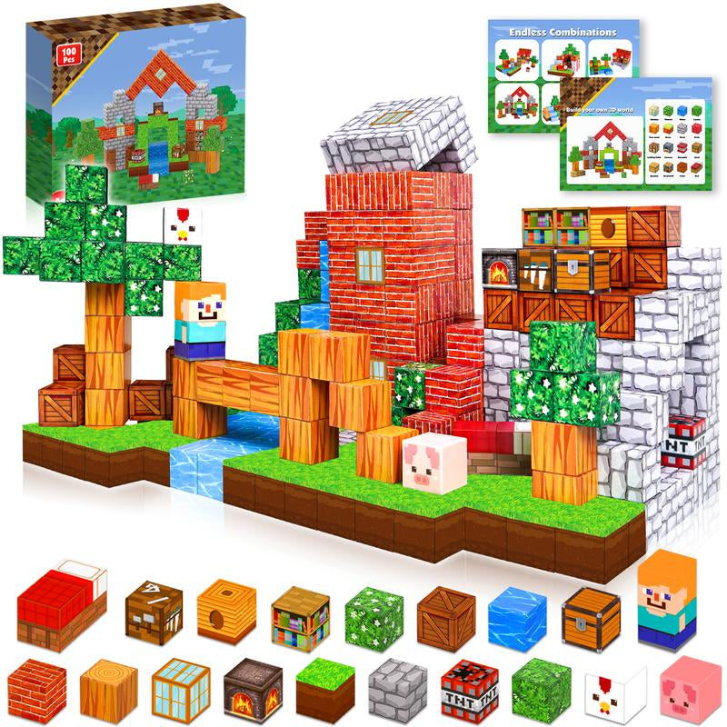 Magnetic Blocks-100Pcs Magnetic Building Blocks Magnetic Tiles Stacking, Build-Magnet-World Set, STEM Montessori Sensory Toys Magnet Blocks，Valentine'S Day Gifts, Boyfriend Gifts