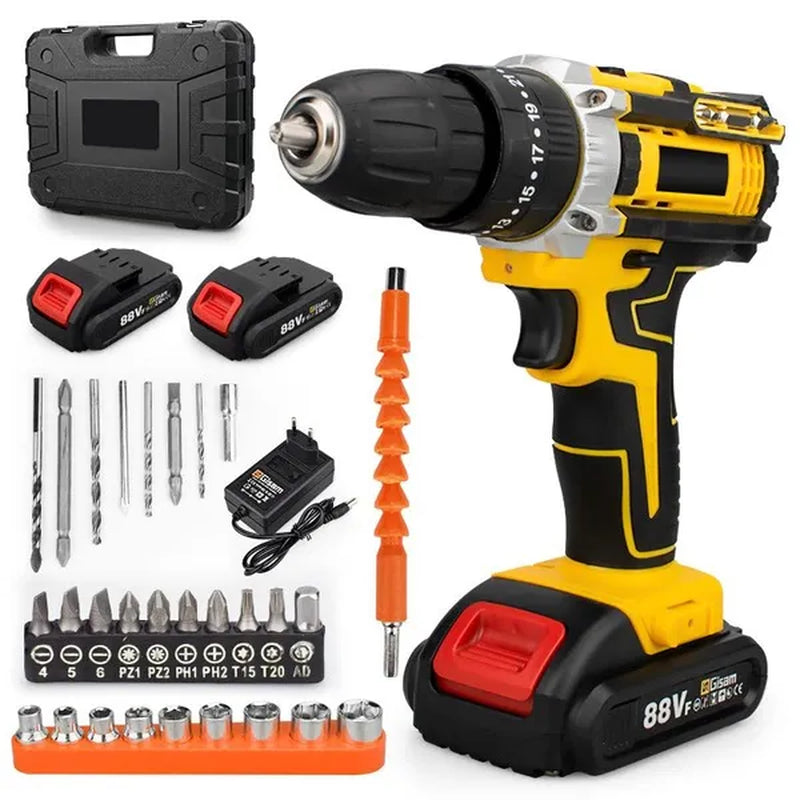 25+3Torque Cordless Drill Set Variable Speed Electric Compact Hammer Drill Screw Driver Flat Drill with Battery and Drill Bits Power Tool Kit for Home DIY