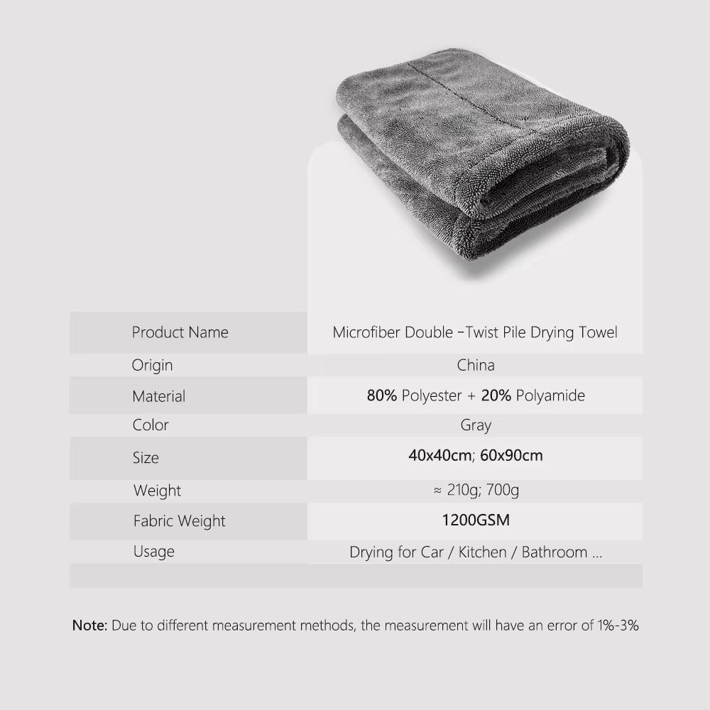 1200GSM Microfiber Twist Drying Towel Professional Super Soft Car Cleaning Drying Cloth Towels for Auto Detailing