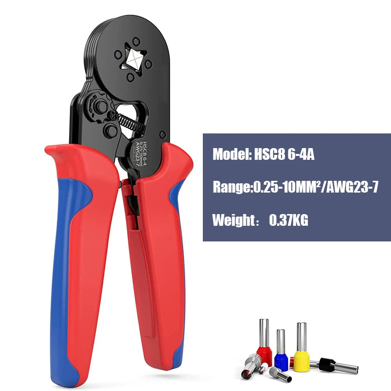 Ferrule Crimping Tool Kit 0.25-10Mm² Self-Adjustable Ratchet Wire Crimping Plier Crimper Plier Set Tubular Terminals Clamp Tool