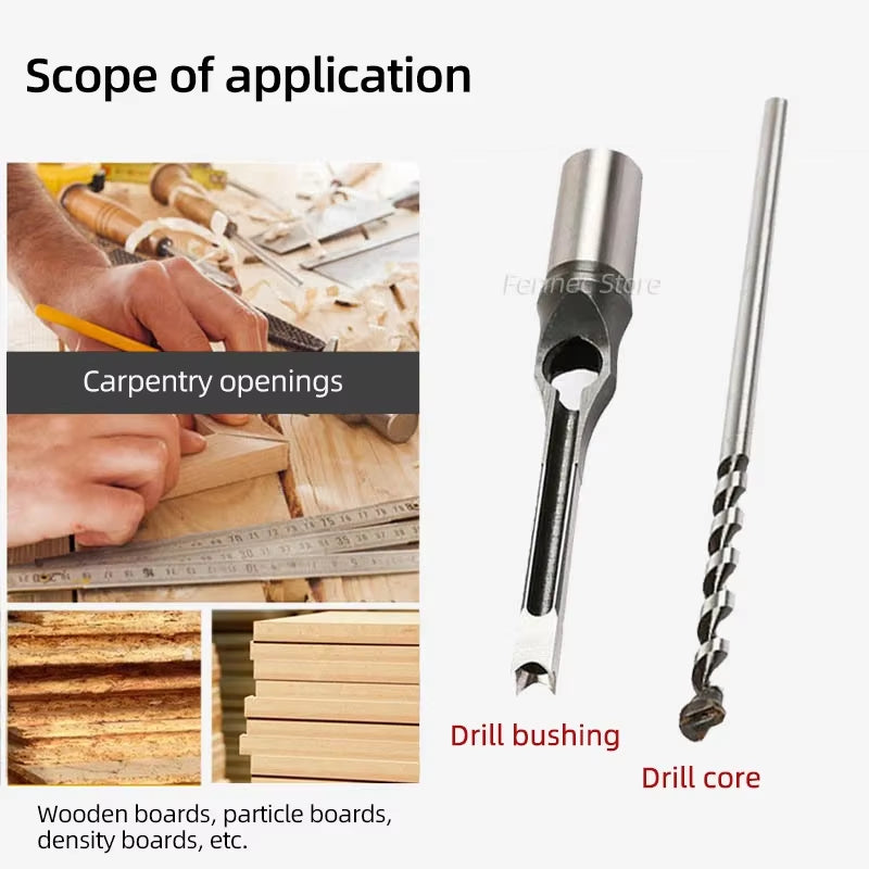 Woodworking Square Drill Bit Set Twist Drill Bits Hole Saw Mortising Chisel Drill Bit Tool Set Auger Extended Saw Core Drill Bit