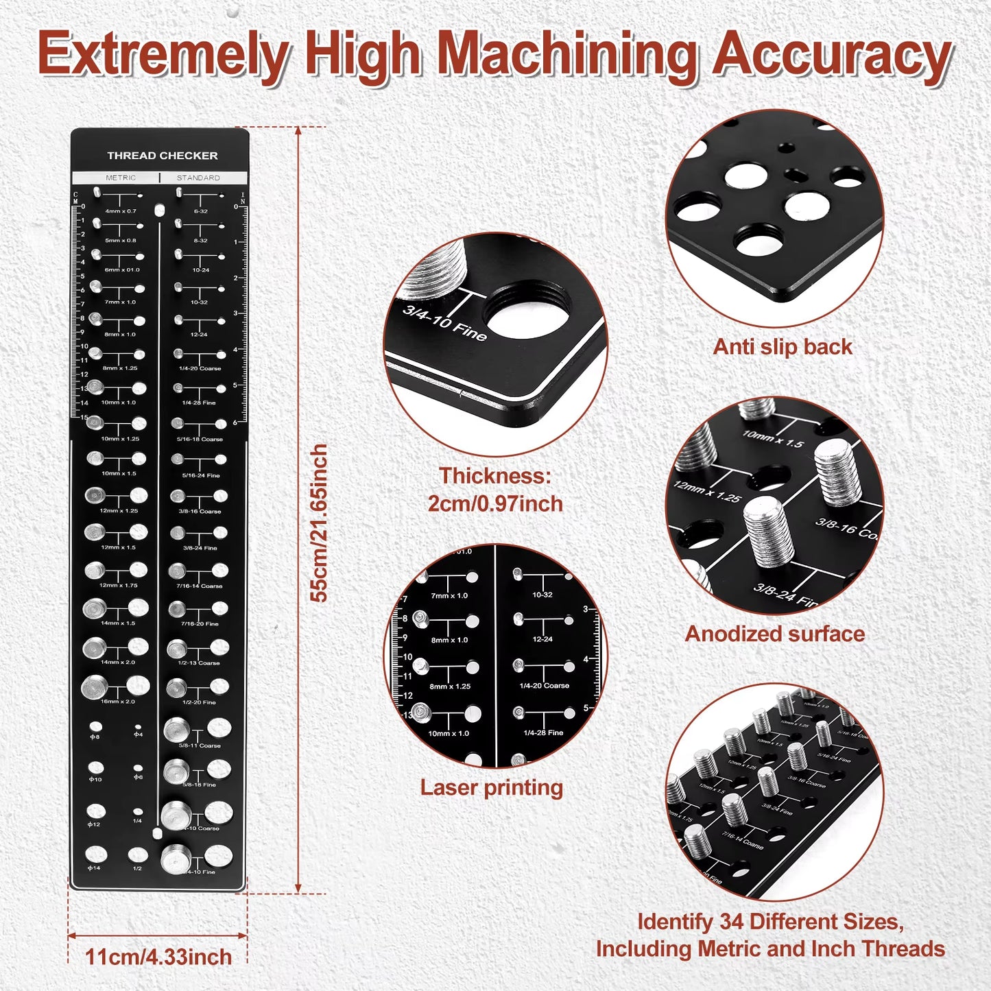 Thread Gauge Nut and Bolt Thread Checker Set Metric Size Precise Screw Thread Gauge Measuring Tool for Nuts Bolts Screws 28/34