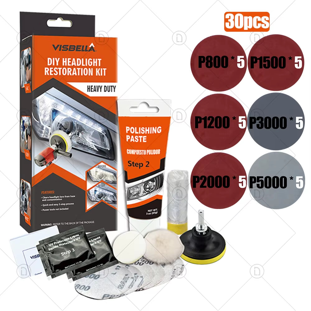 Car Headlight Restoration Polishing Kits Chemical Brightener Headlamp Repair Light Lens Polisher Cleaning Paste Refurbish Tool