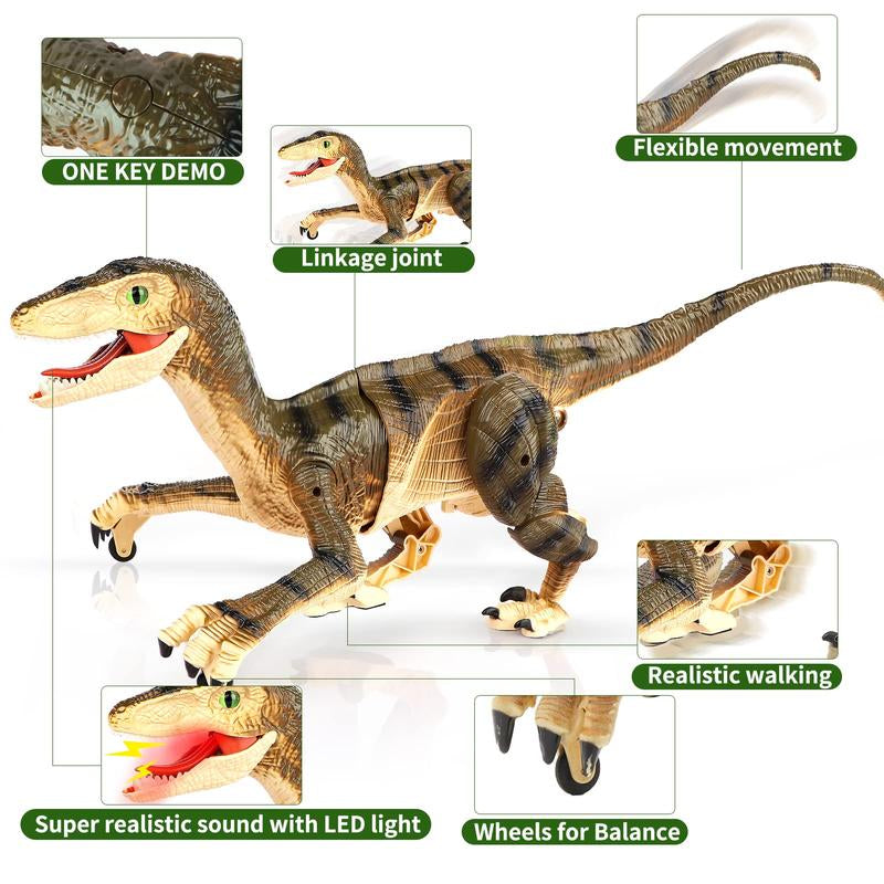 Remote Control Dinosaur Toys for Kids, Electronic RC Dinosaur Walking Robot Toy with Light & Realistic Roaring Sound Velociraptor