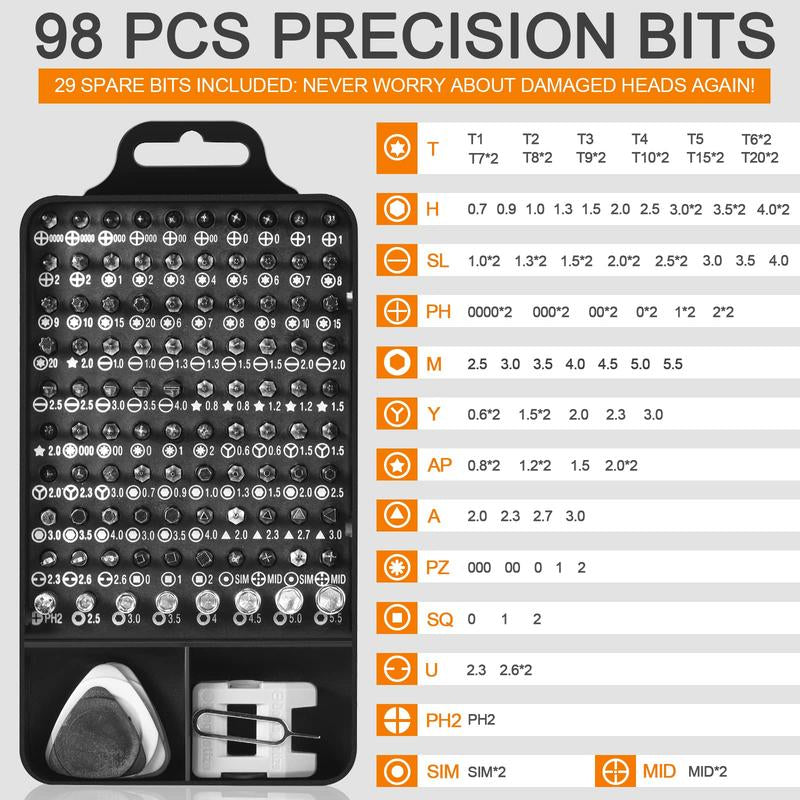 115-Piece Precision Screwdriver Set - 101 Bits for Electronics, Computer, Laptop & Phone Repair | Complete Tool Kit with Metallic Box Toolbox