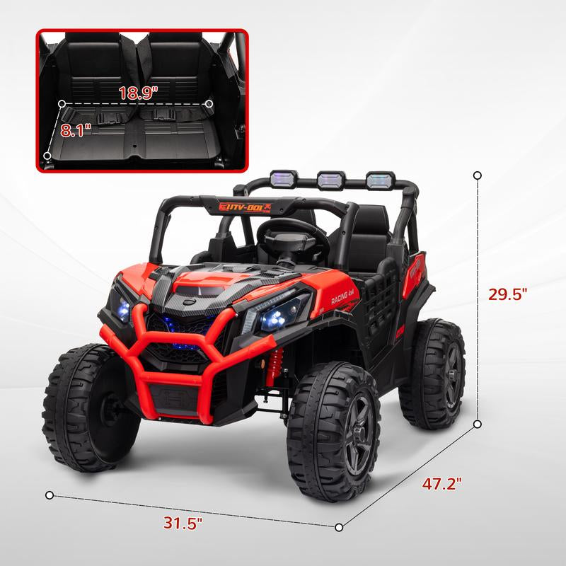 Qaba 12/24V Kids UTV, Battery Powered Ride on Truck, 1/2 Seater Off-Road Electric Car with Remote Control, Suspension System, LED Lights, MP3/USB Music, Slow Start, Toy Vehicle for Boys and Girls